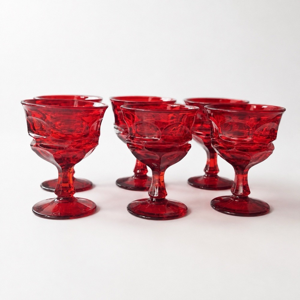 Fostoria Argus Ruby Red Henry Form Musuem Champagne Glasses Tall Sherbert 6